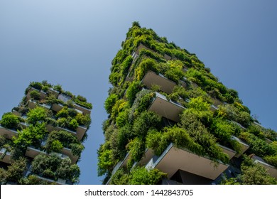 Milan Italy June 29, 2019: Ecological House With Garden On Every Terrace That Turns The Building Into A Vertical Wood