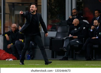 Milan, Italy. March 02, 2019. Campionato Italiano Di Serie A. Milan - Sassuolo 1-0. Roberto De Zerbi, Manager Sassuolo.