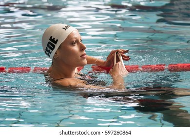 MILAN, ITALY - March 10, 2017: Federica Pellegrini Swimmer During 7th Trofeo Citta Di Milano Swimming Competition.