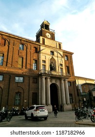 MILAN, ITALY - MARCH 14, 2017: The Clock Tower Building Of University Cattolica (Università Cattolica Del Sacro Cuore Known As UCSC Or UNICATT)