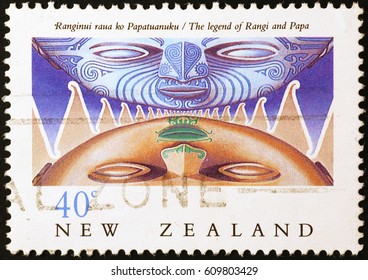 Milan, Italy - March 19, 2017: Maori Legend On New Zealand Postage Stamp