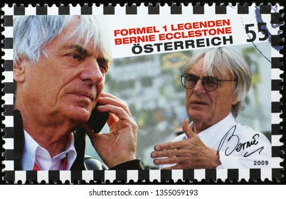 Milan, Italy – March 21, 2019: Bernie Ecclestone portrait on austrian postage stamp