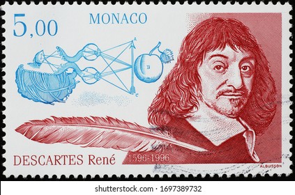 
Milan, Italy - March 26, 2020: Celebration Of René Descartes On French Postage Stamp
