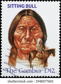 Milan, Italy  - March 30, 2021: Indian Chief Sitting Bull On Postage Stamp