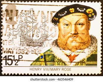 Milan, Italy - March 6, 2014: Old Portrait Of King Henry VIII On British Postage Stamp