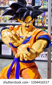 Milan, Italy - March 8 2019 Cartoomics Comic Con Dragon Ball Figure On Display