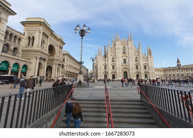 MILAN, ITALY - MARCH 8, 2020: Duomo Di Milano (Milan Cathedral) In Milan, Italy. Northern Italy Locks Down To Try Prevent The Spread Of Coronavirus