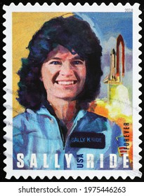 Milan, Italy - May 08, 2021: Sally Ride On American Postage Stamp