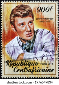 Milan, Italy - May 08, 2021: Johnny Hallyday Portrait On Postage Stamp