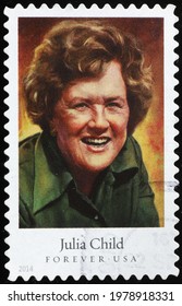 Milan, Italy - May 08, 2021: Famous Cook Julia Child On American Postage Stamp