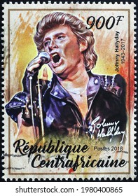 Milan, Italy - May 08, 2021: Johnny Hallyday Singing On Postage Stamp