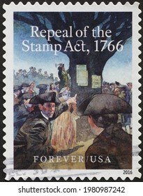 Milan, Italy - May 08, 2021: Repeal Of The Stamp Act On American Postage Stamp