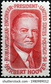 Milan, Italy - May 08, 2021: President Herbert Hoover On Old American Stamp