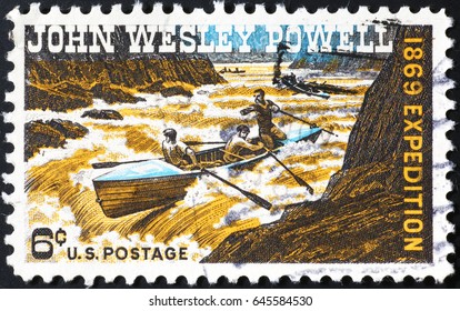 Milan, Italy - May 14, 2017: John Wesley Powell Expedition On American Postage Stamp