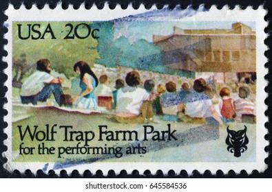 Milan, Italy - May 14, 2017: Wolf Trap Farm Park On American Postage Stamp