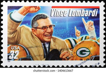 Milan, Italy - May 17, 2019: American Football Coach Vince Lombardi On American Stamp