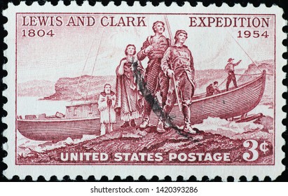 Milan, Italy - May 17, 2019: Celebration Of Lewis And Clark Expedition On Old Stamp