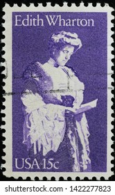 Milan, Italy - May 17, 2019: Edith Wharton On Vintage American Postage Stamp