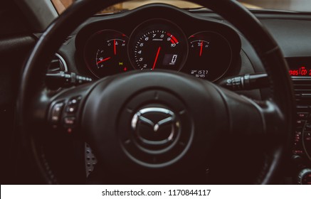 MILAN, ITALY -MAY 17TH 2018. Mazda Rx8 Sport Car In A Underground Parking. The Rx-8 Has The Unique Rotary Engine Wankel, And It S The Last Model Of The RX Series