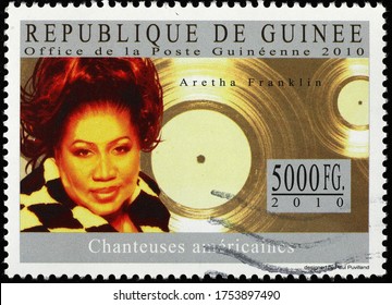 Milan, Italy - May 19, 2020: Aretha Franklin On Postage Stamp Of Guinea