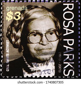 Milan, Italy - May 20, 2020: Portrait of Rosa Parks on postage stamp