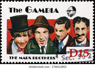 Milan, Italy - May 20, 2020: The Marx Brothers On Postage Stamp Of Gambia