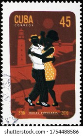 Milan, Italy - May 20, 2020: Son dancers on cuban postage stamp