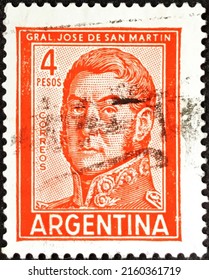 Milan, Italy, May 25, 2022: Postage Stamp Printed In Argentina Showing José Francisco De San Martín (1778-1850), Circa 1965.