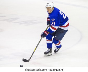 MILAN, ITALY - May 2:Dylan Larkin Of USA Team  During A Friendly Game Between  Italy Hockey  Team And USA Hockey Team In  Agora Arena On May 2, 2017, In Milan