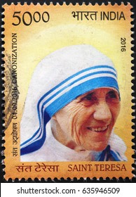 Milan, Italy - May 4, 2017: Portrait Of Mother Teresa On Indian Postage Stamp