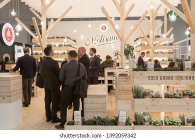 MILAN, ITALY - MAY 6: People visit Tuttofood, world food exhibition on MAY 6, 2019 in Milan.