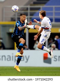 MILAN, ITALY - May 8, 2021: 
Matias Vecino And Adrien Silva In Action During The Serie A 2020-2021 INTER V SAMPDORIA At San Siro Stadium. 