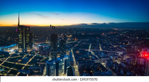 Milan Skyline Sunset Large Panoramic View Stock Photo 1288384960