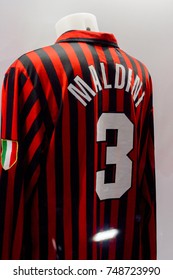 MILAN, ITALY - NOV 3, 2017: Paolo Maldini AC MIlan Captain Shirt, San Siro Stadium Museum, Opened In 1925