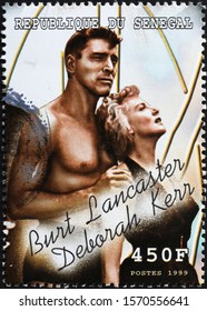 Milan, Italy - November 09, 2019: Burt Lancaster And Deborah Kerr On Postage Stamp