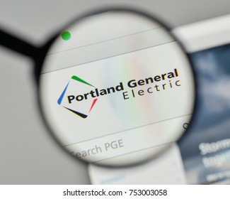 Milan, Italy - November 1, 2017: Portland General Electric Logo On The Website Homepage.