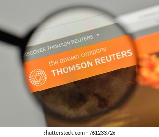 Milan, Italy - November 1, 2017: Thomson Reuters logo on the website homepage.
