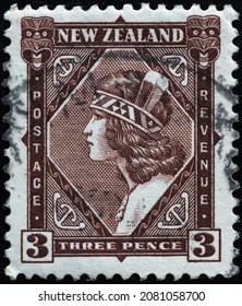 Milan, Italy - November 10, 2021: Maori Woman On Ancient Stamp Of New Zealand