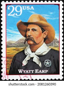 Milan, Italy - November 10, 2021: Wyatt Earp On American Postage Stamp