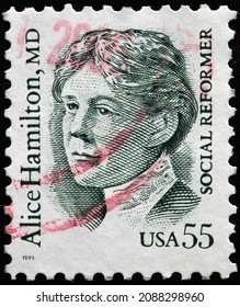 Milan, Italy - November 10, 2021: Alice Hamilton On American Postage Stamp