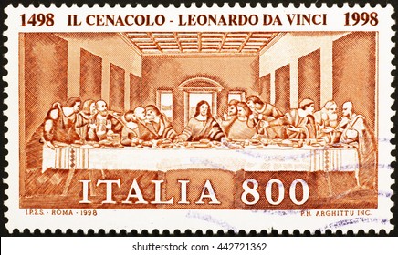 Milan, Italy - November 11, 2014: Last supper by Leonardo on old italian postage stamp