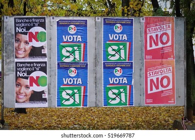 Milan, Italy - November 11, 2016: Posters For Italian Constitutional Referendum, It Is Planned To Be Held In Italy On Sunday 4 December 2016.