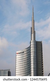 Milan, Italy - November 25, 2018: Unicredit Tower, The Skyscraper Headquarters Of The Unicredit Bank, Designed By César Pelli.