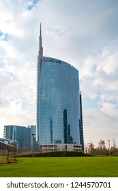 Milan, Italy - November 25, 2018: Unicredit Tower, The Skyscraper Headquarters Of The Unicredit Bank, Designed By César Pelli.