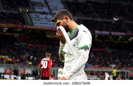 MILAN, ITALY - NOVEMBER 28, 2021:
Domenico Berardi Looks Dejected 
During The Serie A 2021-2022 MILAN V SASSUOLO At San Siro Stadium. 