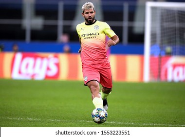 MILAN, ITALY - November 6, 2019: 
Sergio Aguero In Action During The UEFA Champions League 2019/2020 ATALANTA V MANCHESTER CITY At San Siro Stadium. 