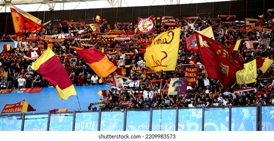 MILAN, ITALY - October 1, 2022: 
AS Roma Fans Show Their Support Prior To The Serie A 2022-2023 INTER V ROMA At San Siro Stadium. 