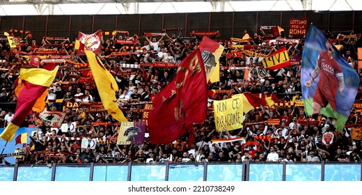 MILAN, ITALY - October 1, 2022: 
AS Roma Fans Show Their Support Prior To The Serie A 2022-2023 INTER V ROMA At San Siro Stadium. 