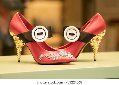 Milan, Italy - October 10, 2017: Prada Maryjane Shoes In A Milan Store