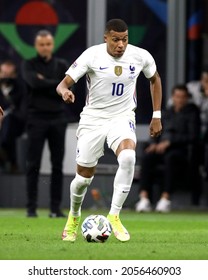 MILAN, ITALY - OCTOBER 10, 2021: 
Kylian Mbappé In Action 
During The UEFA Nations League 2021 Final SPAIN V FRANCE At San Siro Stadium. 